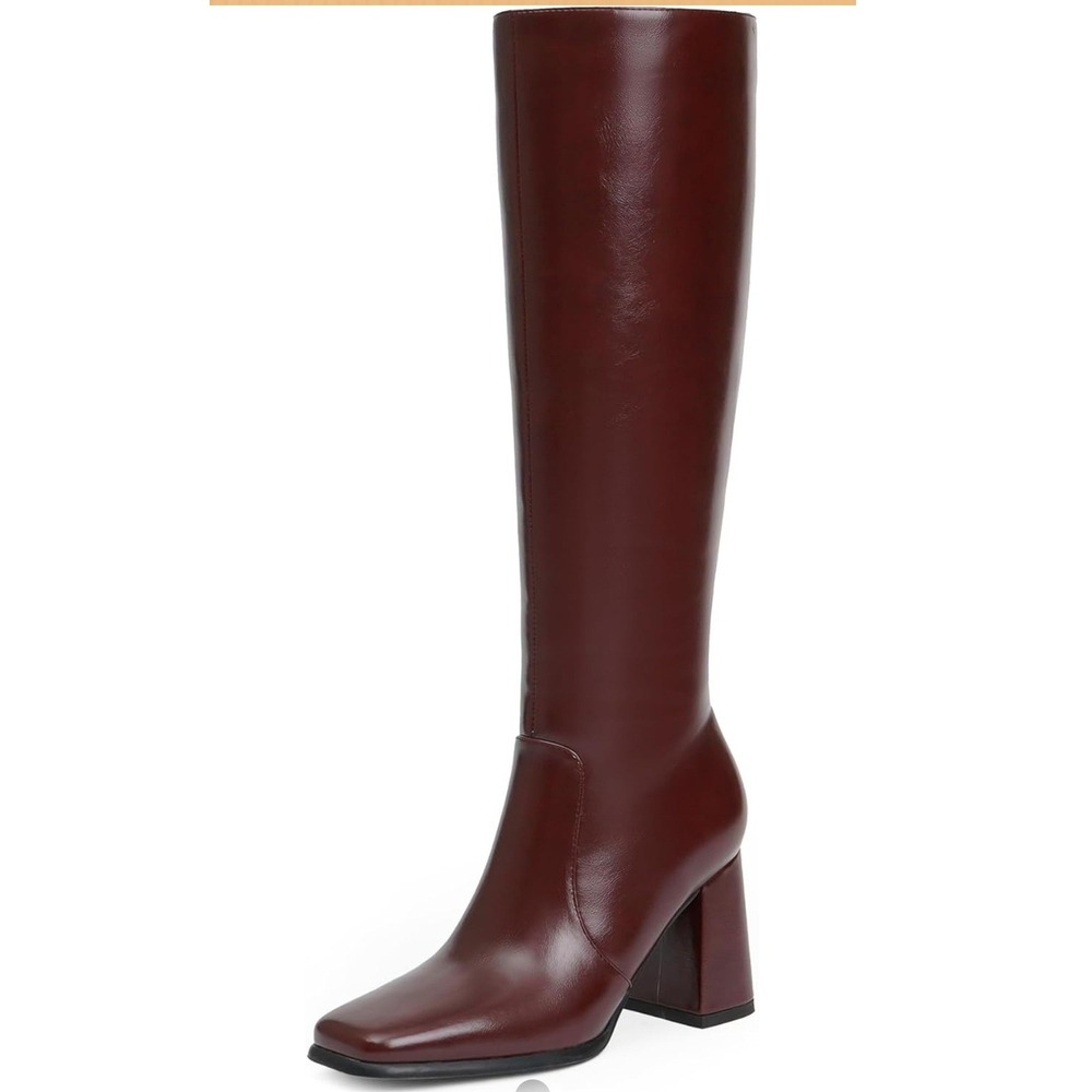 Modatope‎ Burgundy Knee High Heel Boots Women Size 8 Faux Leather Zipper NEW